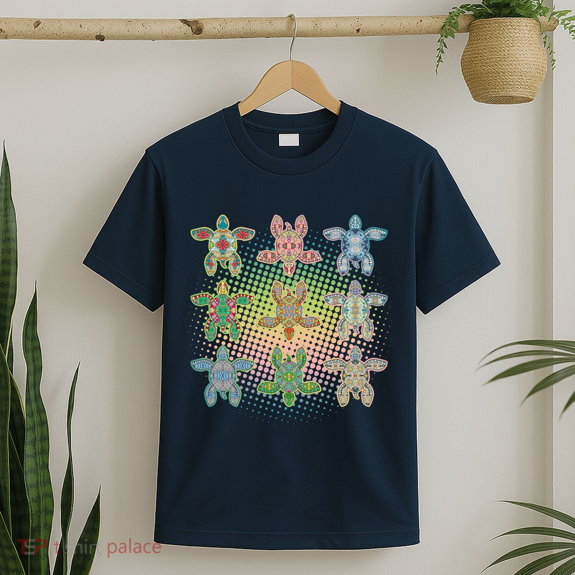Colorful Tribal Pattern Sea Turtles T-Shirt