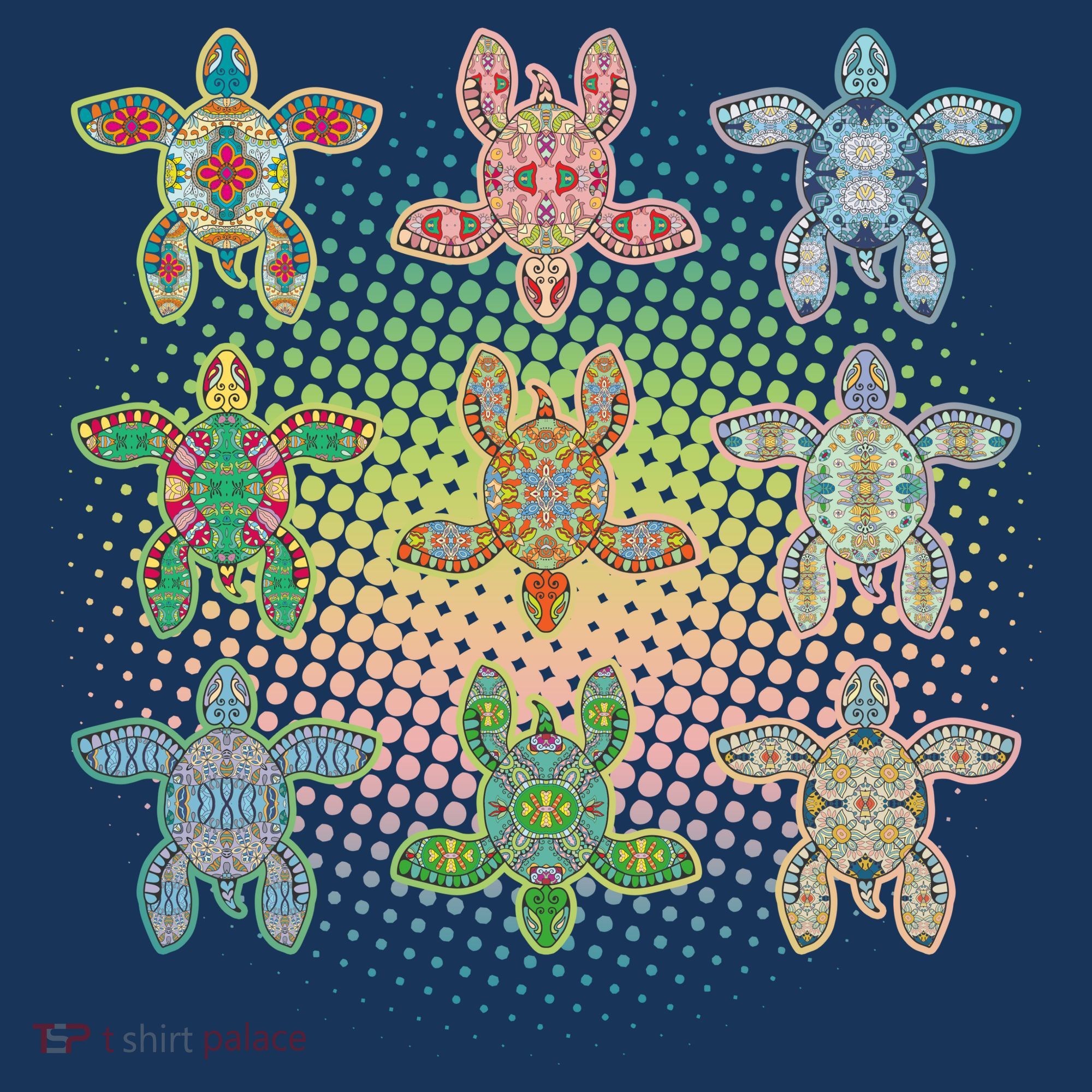 Colorful Tribal Pattern Sea Turtles T-Shirt