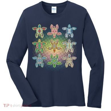 Colorful Tribal Pattern Sea Turtles Women's Long Sleeve Shirt