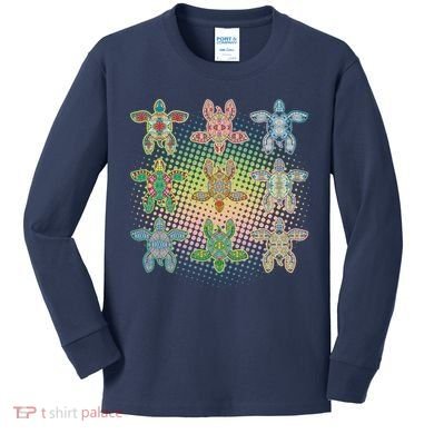Colorful Tribal Pattern Sea Turtles Kids Long Sleeve Shirt