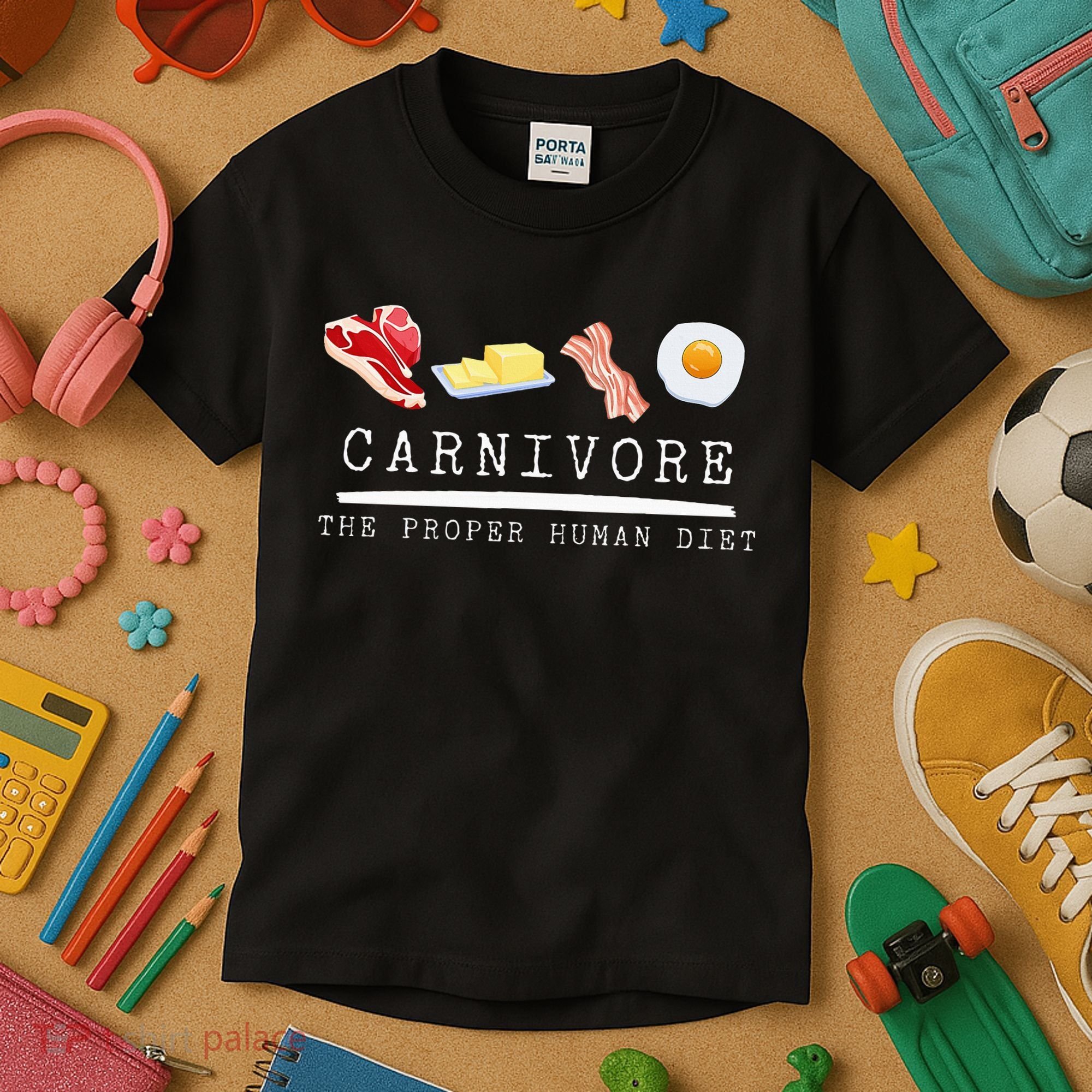 Carnivore The Proper Human Diet Beef Butter Bacon Eggs Kids T-Shirt