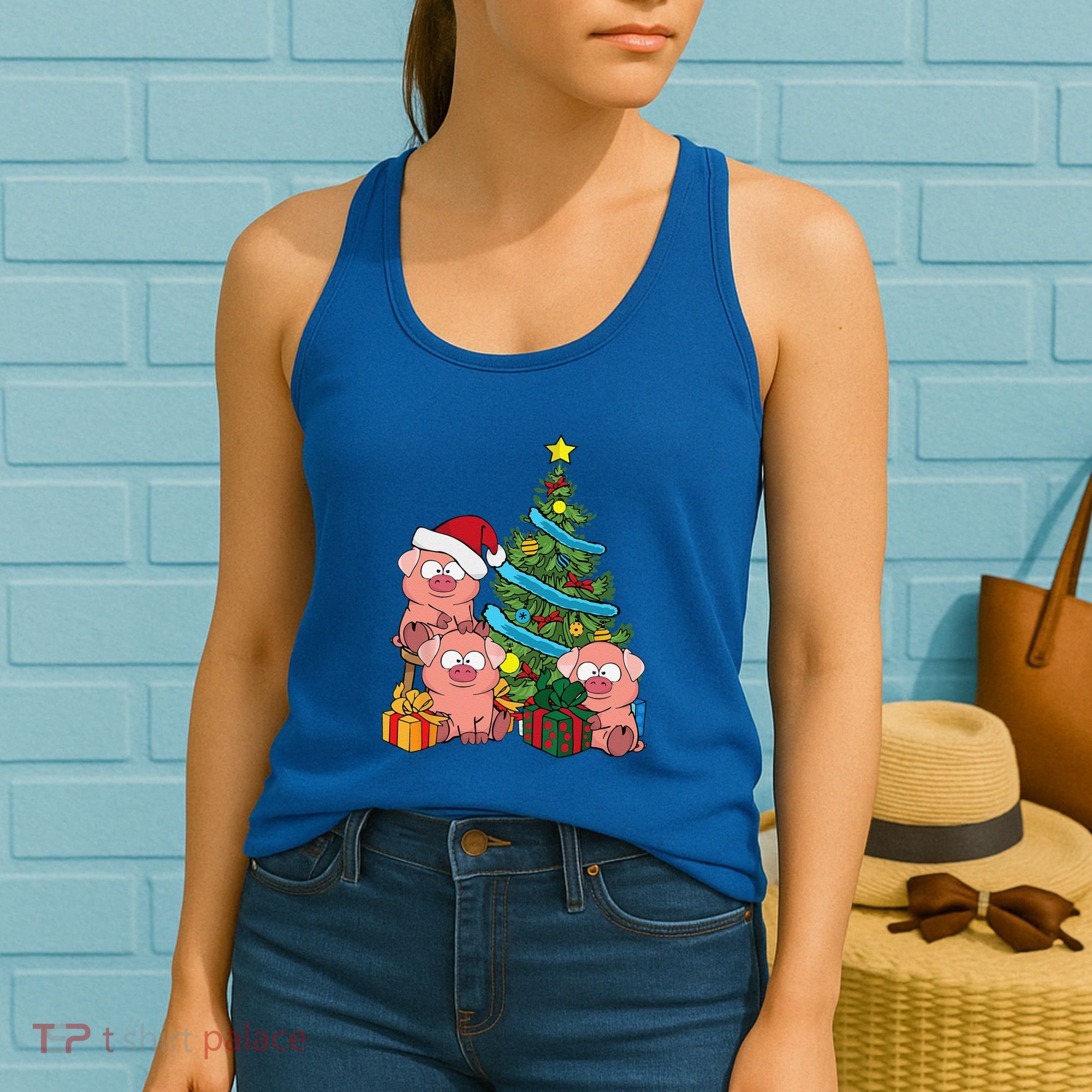 Christmas Tree Pig Lover Farm Animals Swine Pig Women's Tank Top
