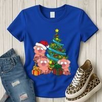Christmas Tree Pig Lover Farm Animals Swine Pig Women's T-Shirt thumb 3