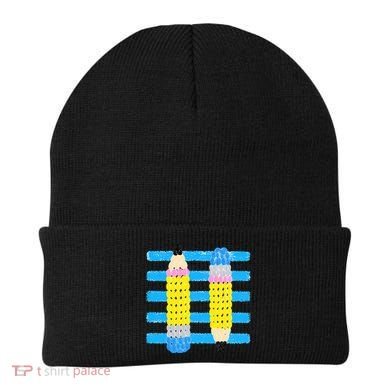 Coastal Teacher Pencils Stripes Back To School Gift Beanie