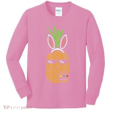 Cool Thug Pineapple Easter Bunny Eggs Fruit Lover Gift Kids Long Sleeve Shirt