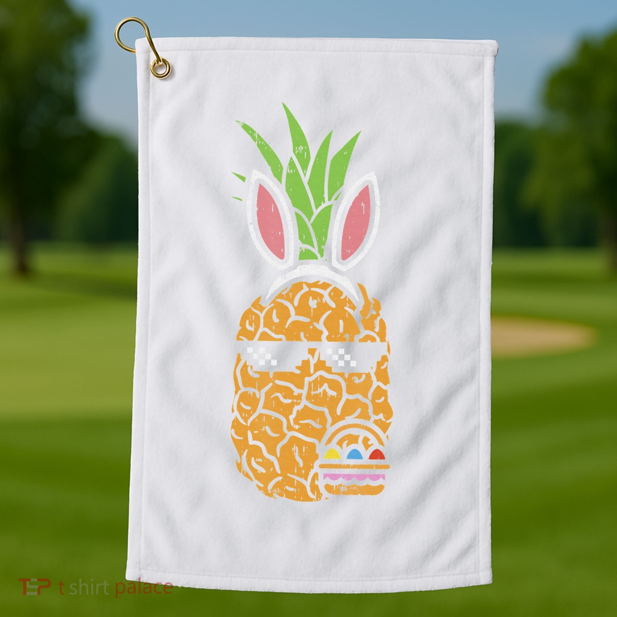 Cool Thug Pineapple Easter Bunny Eggs Fruit Lover Gift Golf Towel