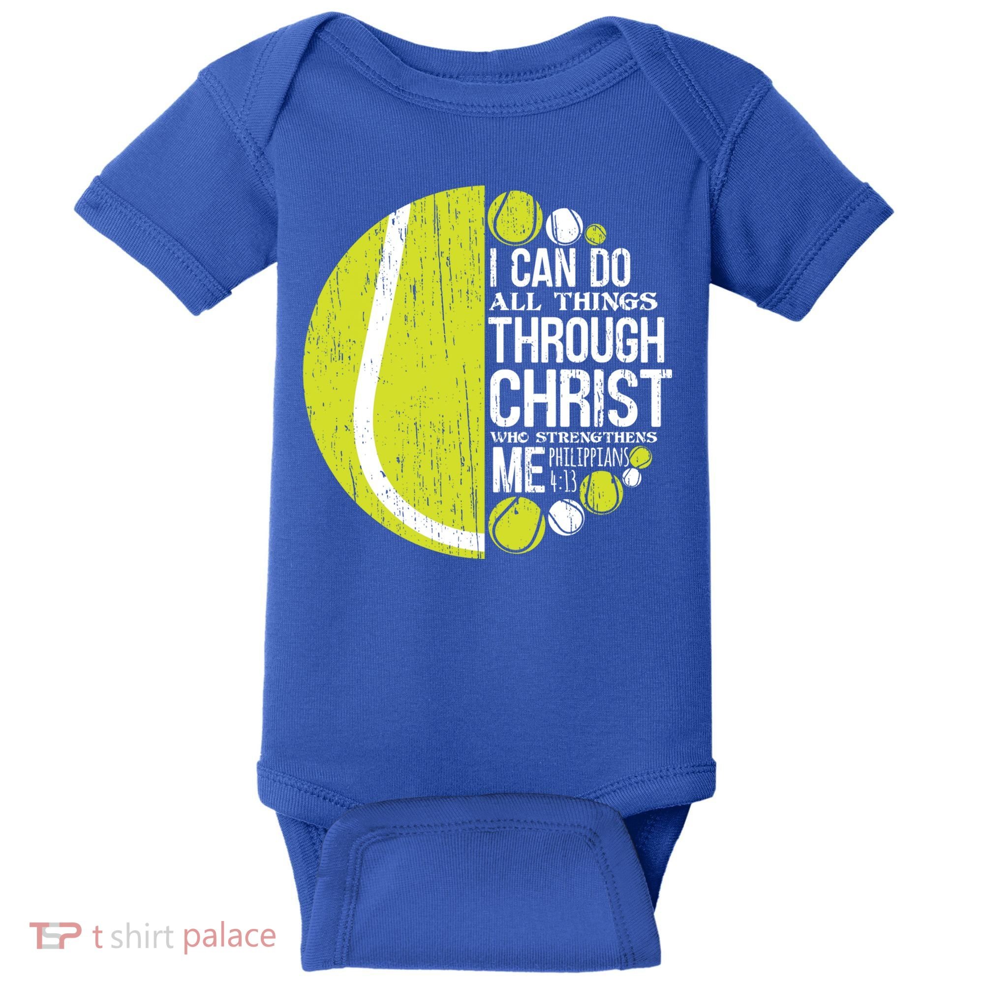Christian Tennis Philippians 4:13 Gift Gift Baby Bodysuit