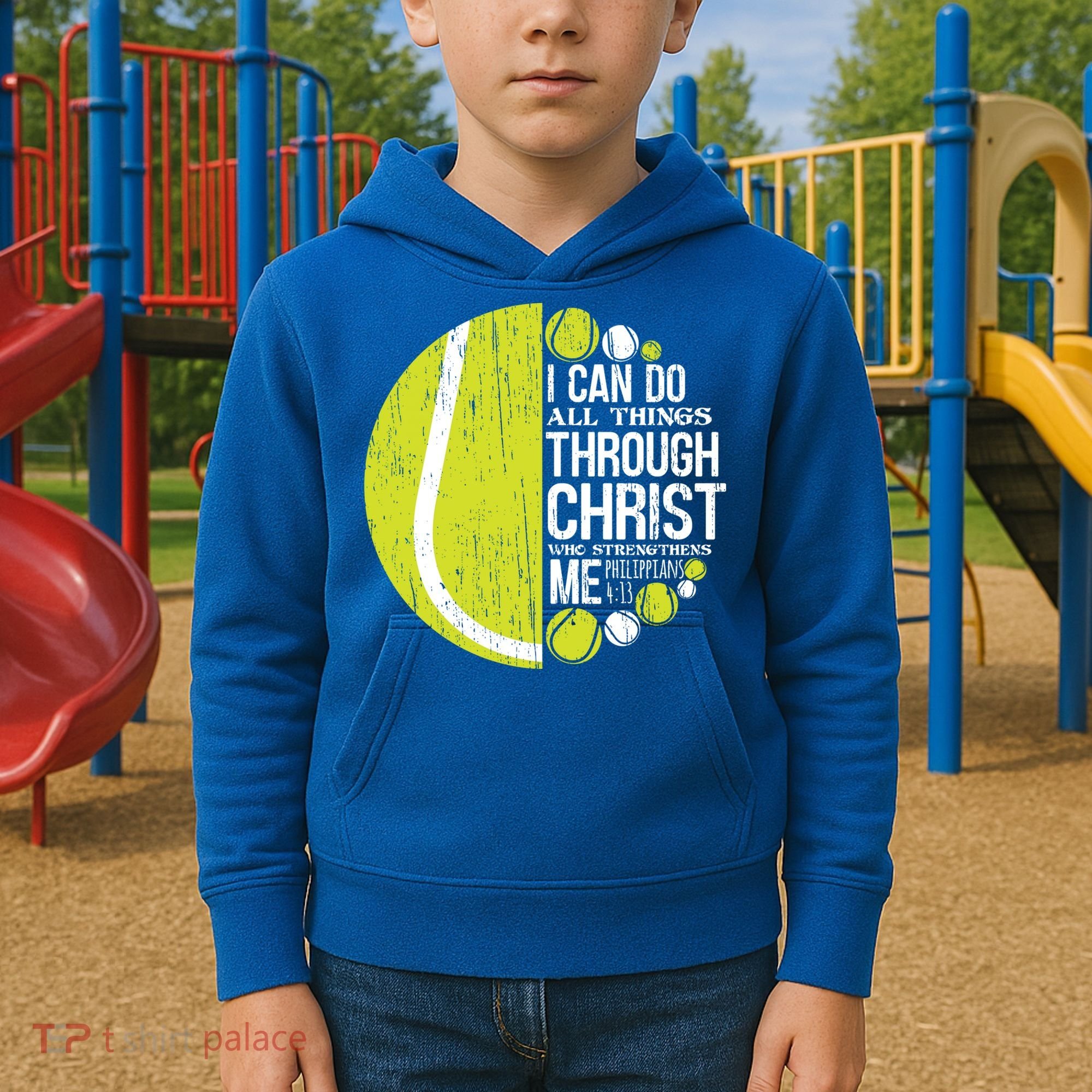 Christian Tennis Philippians 4:13 Gift Gift Kids Hoodie