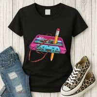 Cassette Tape Pencil 70S 80S 90S Music Mixtape Women's T-Shirt thumb 3