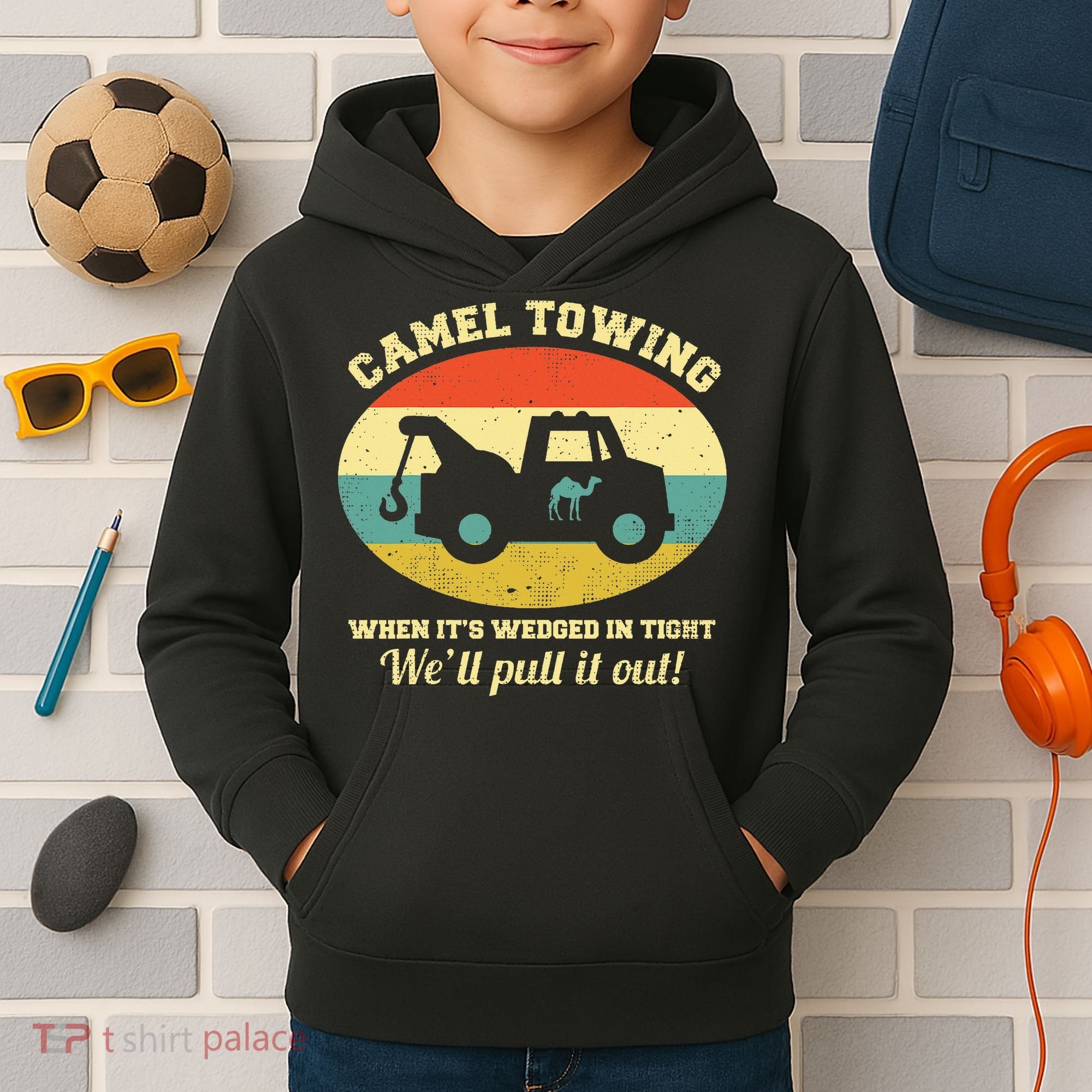 Camel Towing Retro Adult Humor Kids Hoodie