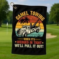 Camel Towing Retro Adult Humor Saying Funny Halloween Gift Golf Towel thumb 1