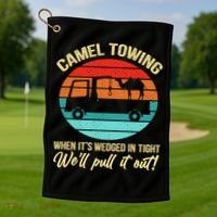Camel Towing Retro Adult Humor Saying Funny Halloween Gift Golf Towel thumb 1