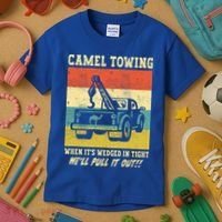 Camel Towing Retro Adult Humor Saying Funny Halloween Cool Gift Kids T-Shirt thumb 3