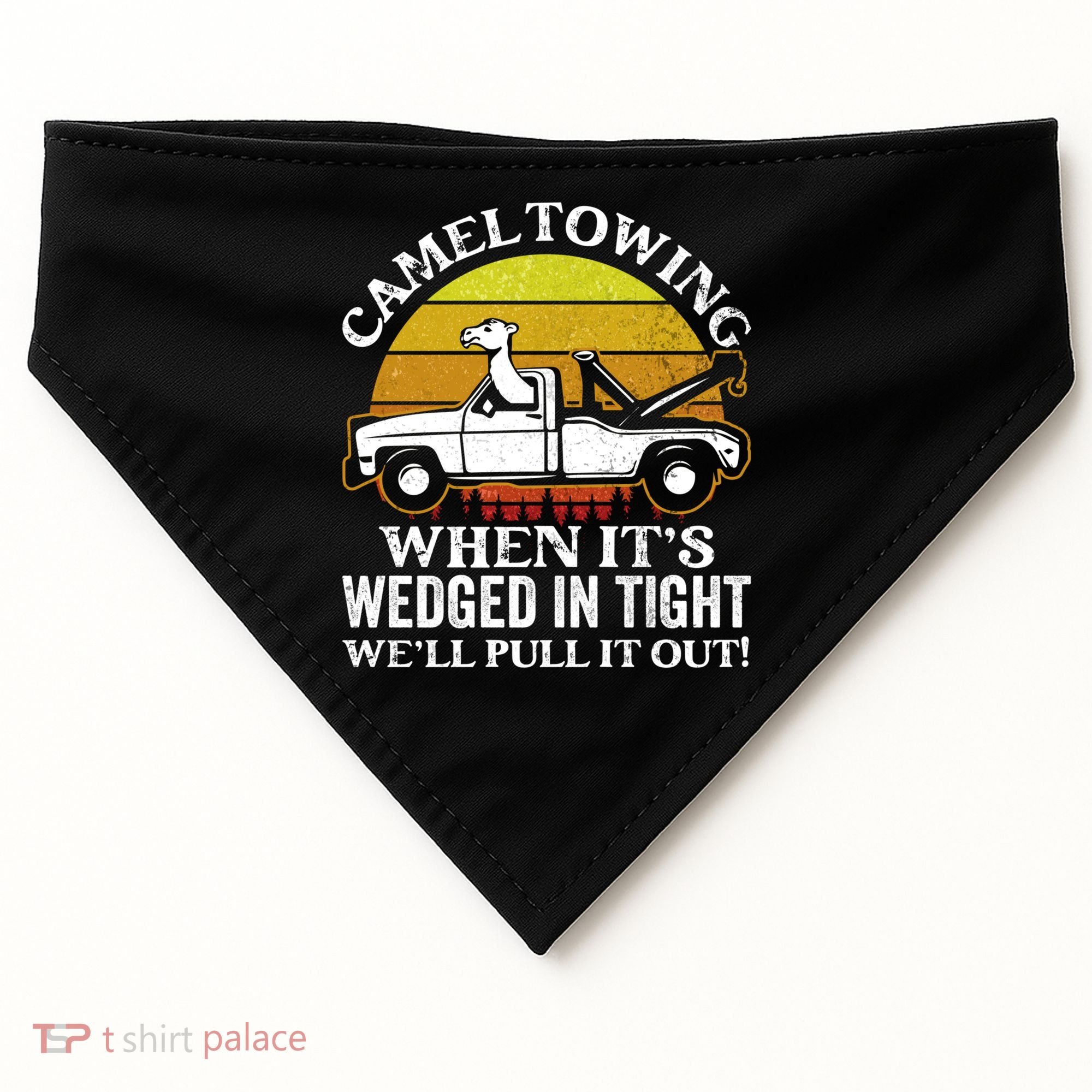 Camel Towing Retro Humor Saying Funny Transport Halloween Gift USA-Made Doggie Bandana