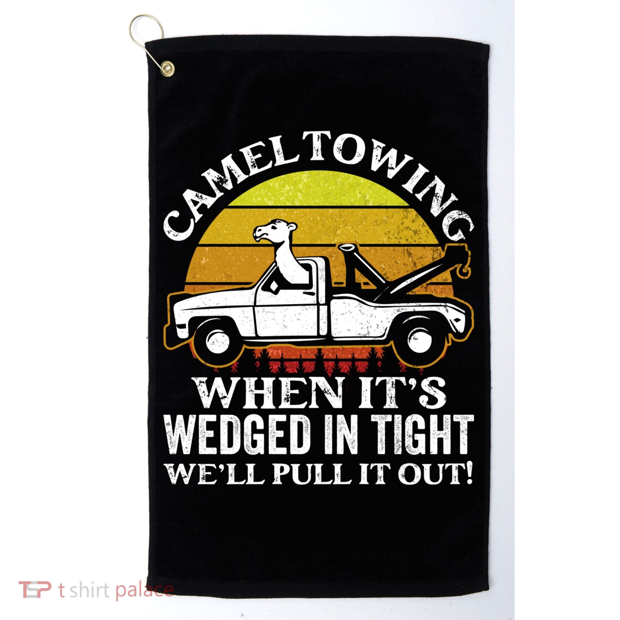 Camel Towing Retro Humor Saying Funny Transport Halloween Gift Golf Towel
