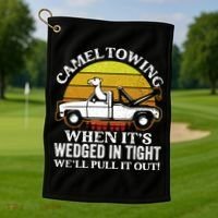 Camel Towing Retro Humor Saying Funny Transport Halloween Gift Golf Towel thumb 1