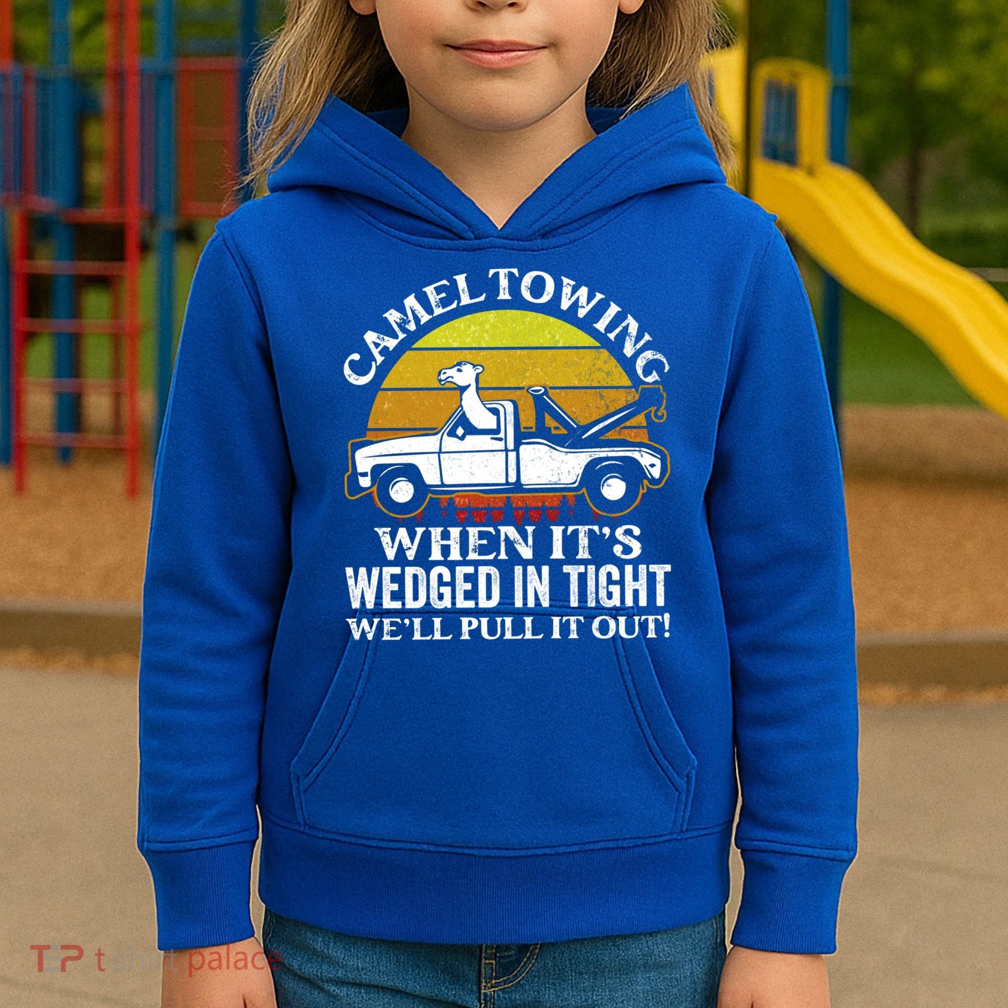 Camel Towing Retro Humor Saying Funny Transport Halloween Gift Kids Hoodie