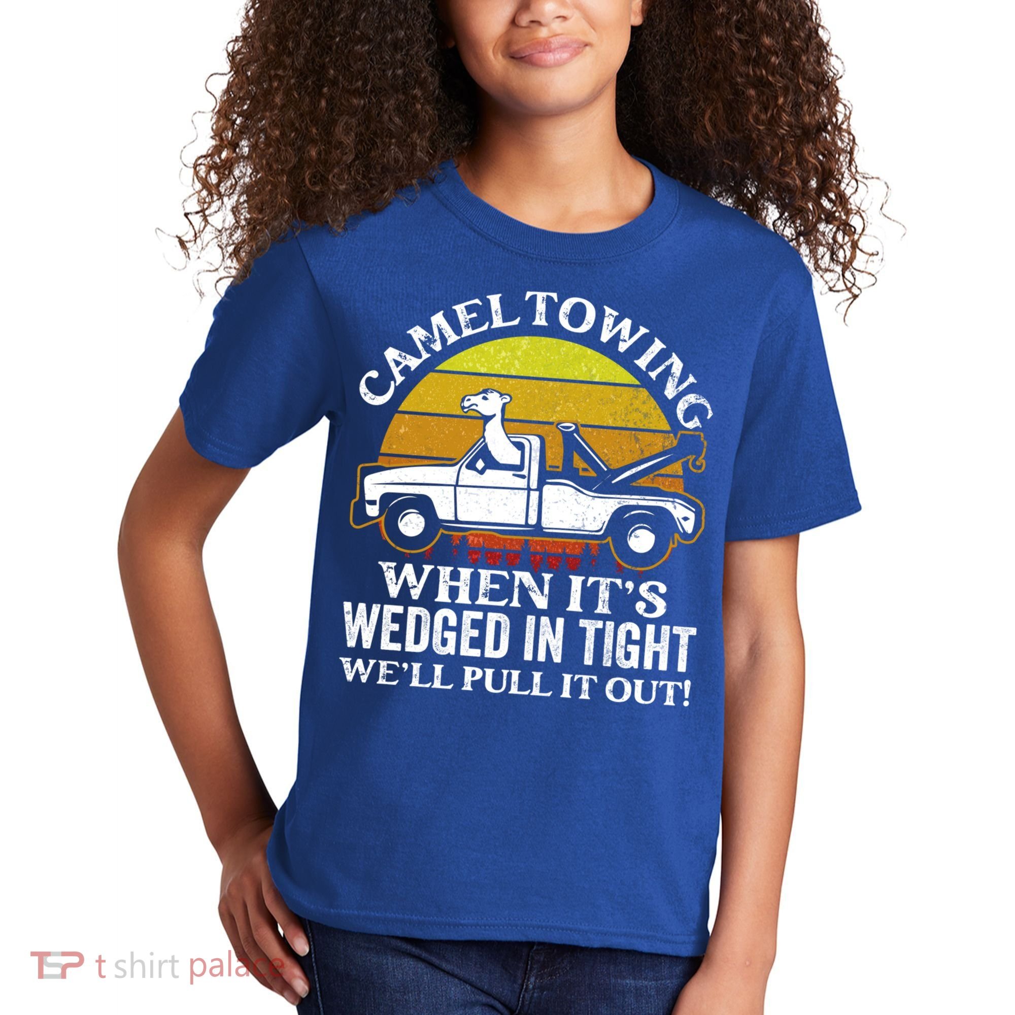 Camel Towing Retro Humor Saying Funny Transport Halloween Gift Kids T-Shirt