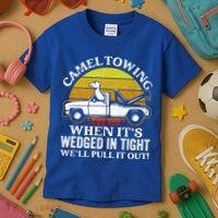 Camel Towing Retro Humor Saying Funny Transport Halloween Gift Kids T-Shirt thumb 3