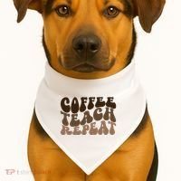 Coffee Teach Repeat Retro Teacher Gift USA-Made Doggie Bandana thumb 1