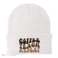 Coffee Teach Repeat Retro Teacher Gift Beanie thumb 0