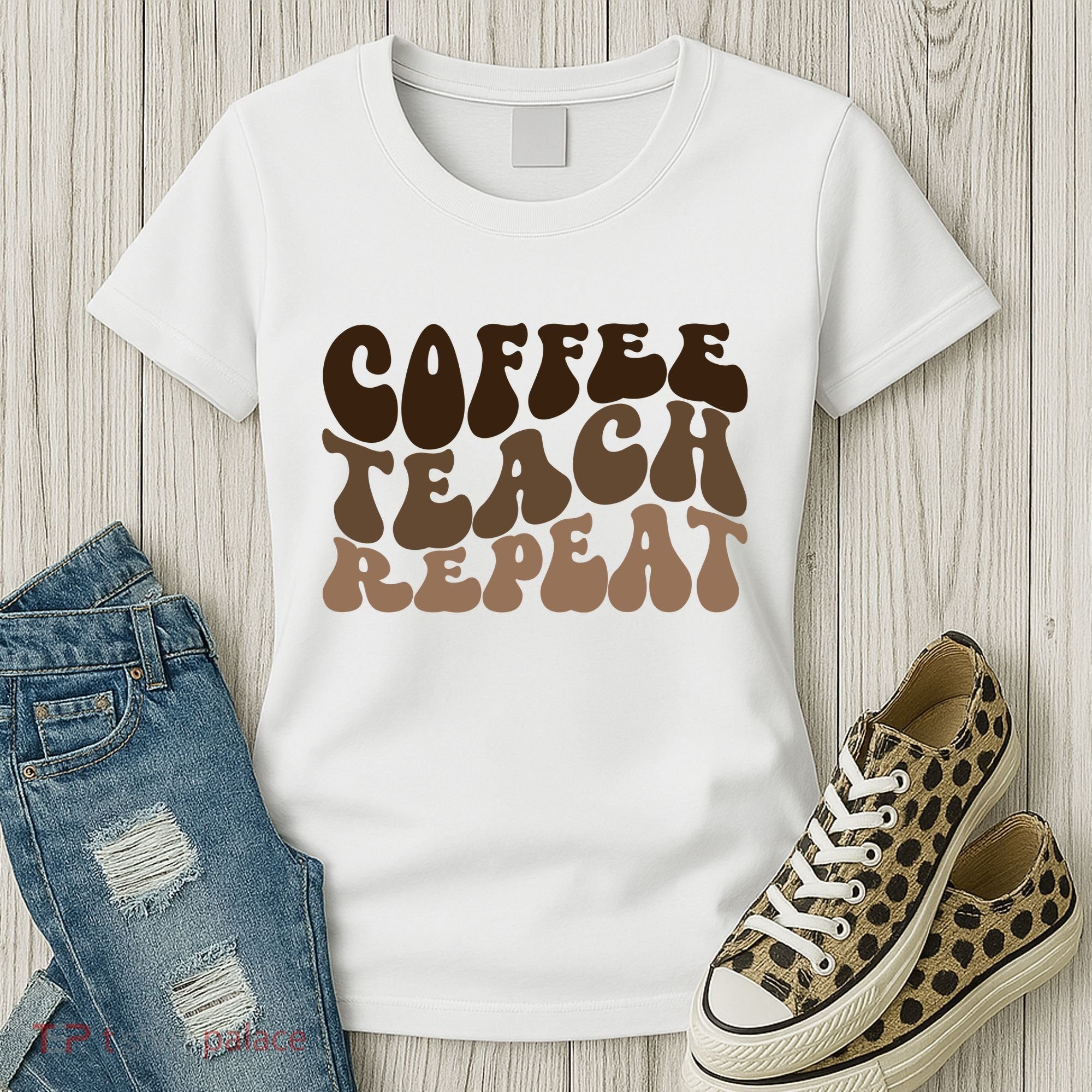 Coffee Teach Repeat Retro Teacher Gift Women's T-Shirt