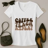 Coffee Teach Repeat Retro Teacher Gift Women's V-Neck T-Shirt thumb 2