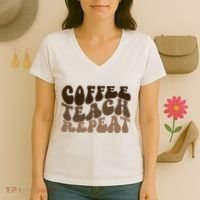 Coffee Teach Repeat Retro Teacher Gift Women's V-Neck T-Shirt thumb 3