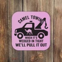 Camel Towing Retro Adult Humor Saying Funny Halloween Gift Coaster thumb 0