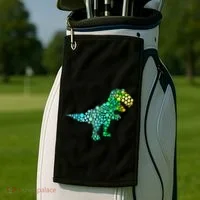 Cute T Rex Dinosaur Lover Polka Dot Pattern International Dot Day Gift Golf Towel thumb 2