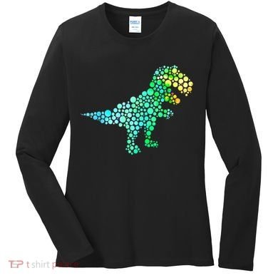 Cute T Rex Dinosaur Lover Polka Dot Pattern International Dot Day Gift Women's Long Sleeve Shirt