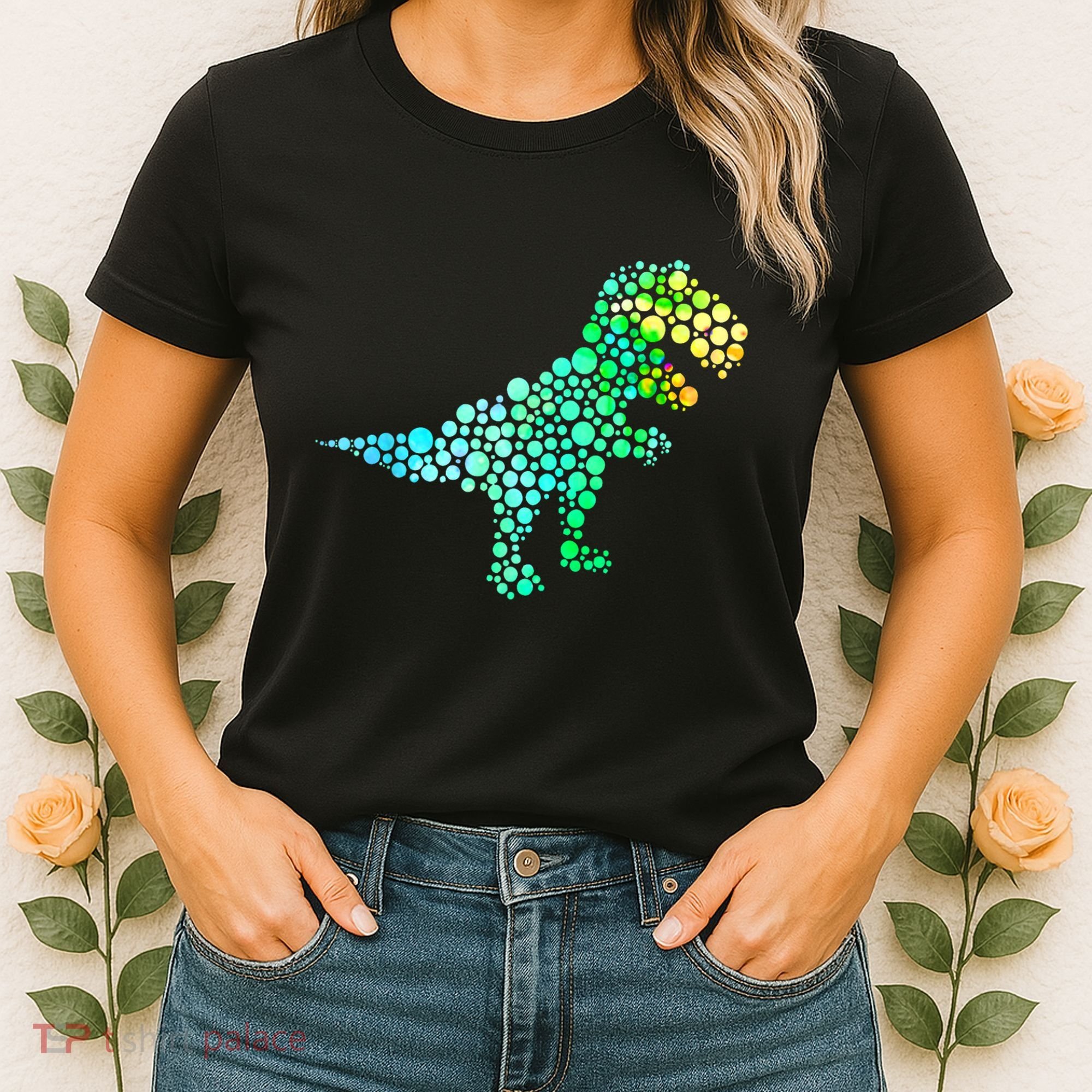 Cute T Rex Dinosaur Lover Polka Dot Pattern International Dot Day Gift Women's T-Shirt