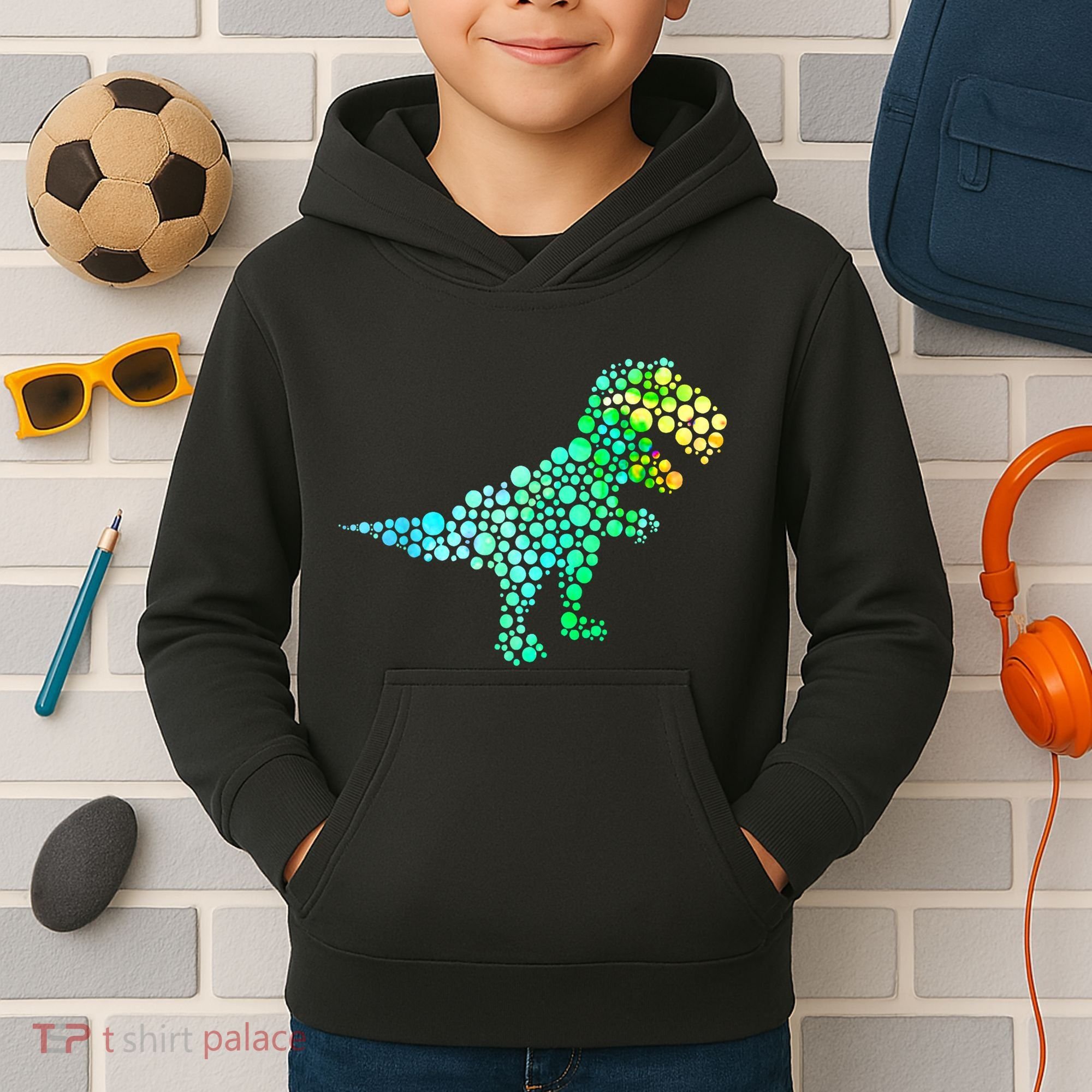Cute T Rex Dinosaur Lover Polka Dot Pattern International Dot Day Gift Kids Hoodie