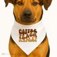 Coffee Teach Repeat Retro Gift For Teacher USA-Made Doggie Bandana thumb 1