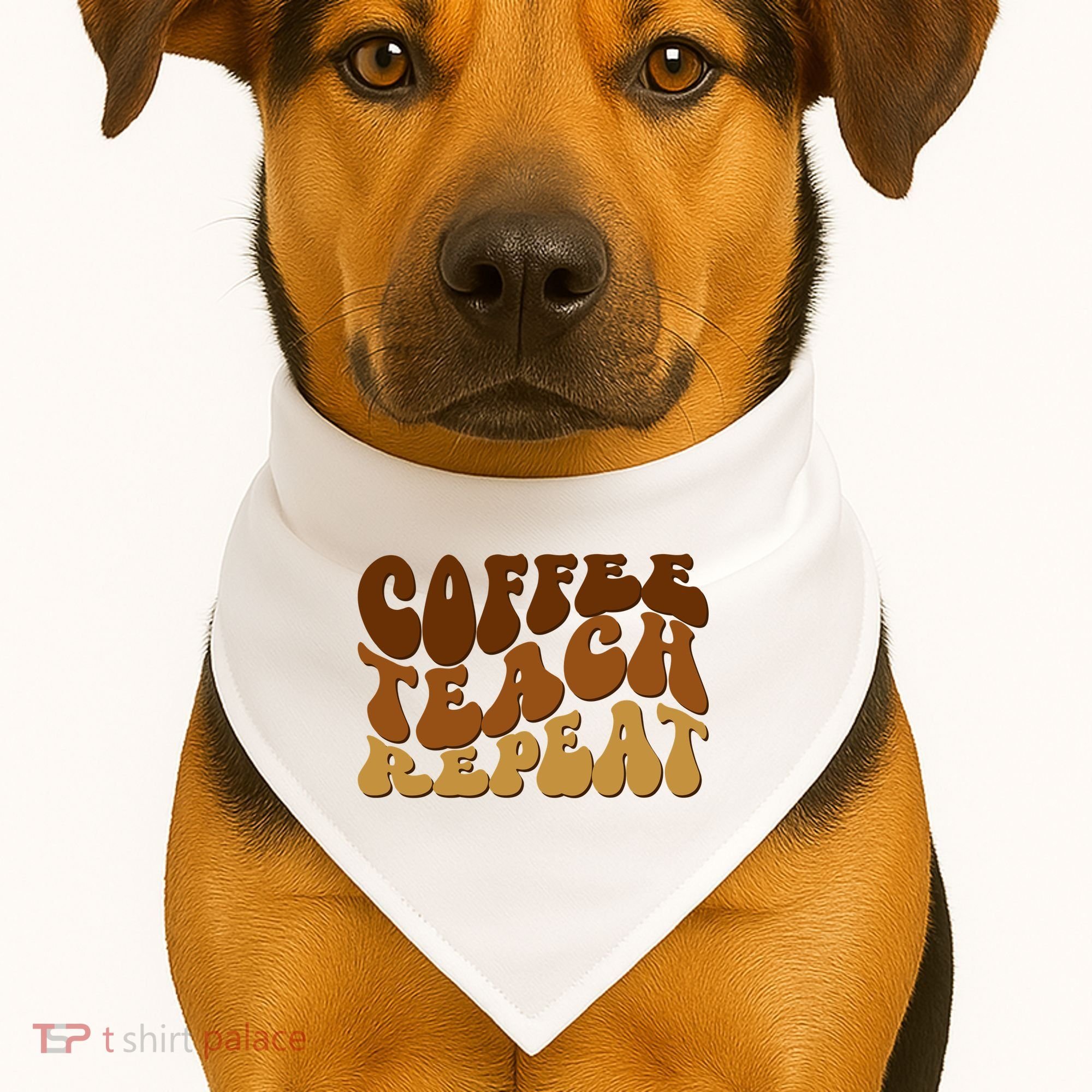 Coffee Teach Repeat Retro Gift For Teacher USA-Made Doggie Bandana