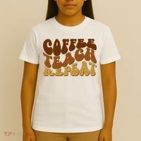 Coffee Teach Repeat Retro Gift For Teacher T-Shirt thumb 4