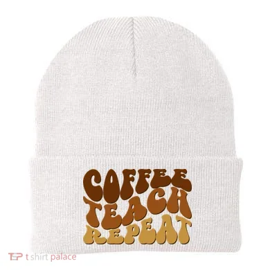 Coffee Teach Repeat Retro Gift For Teacher Beanie