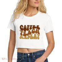 Coffee Teach Repeat Retro Gift For Teacher Women's Crop Top Tee thumb 2