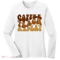 Coffee Teach Repeat Retro Gift For Teacher Women's Long Sleeve Shirt thumb 0