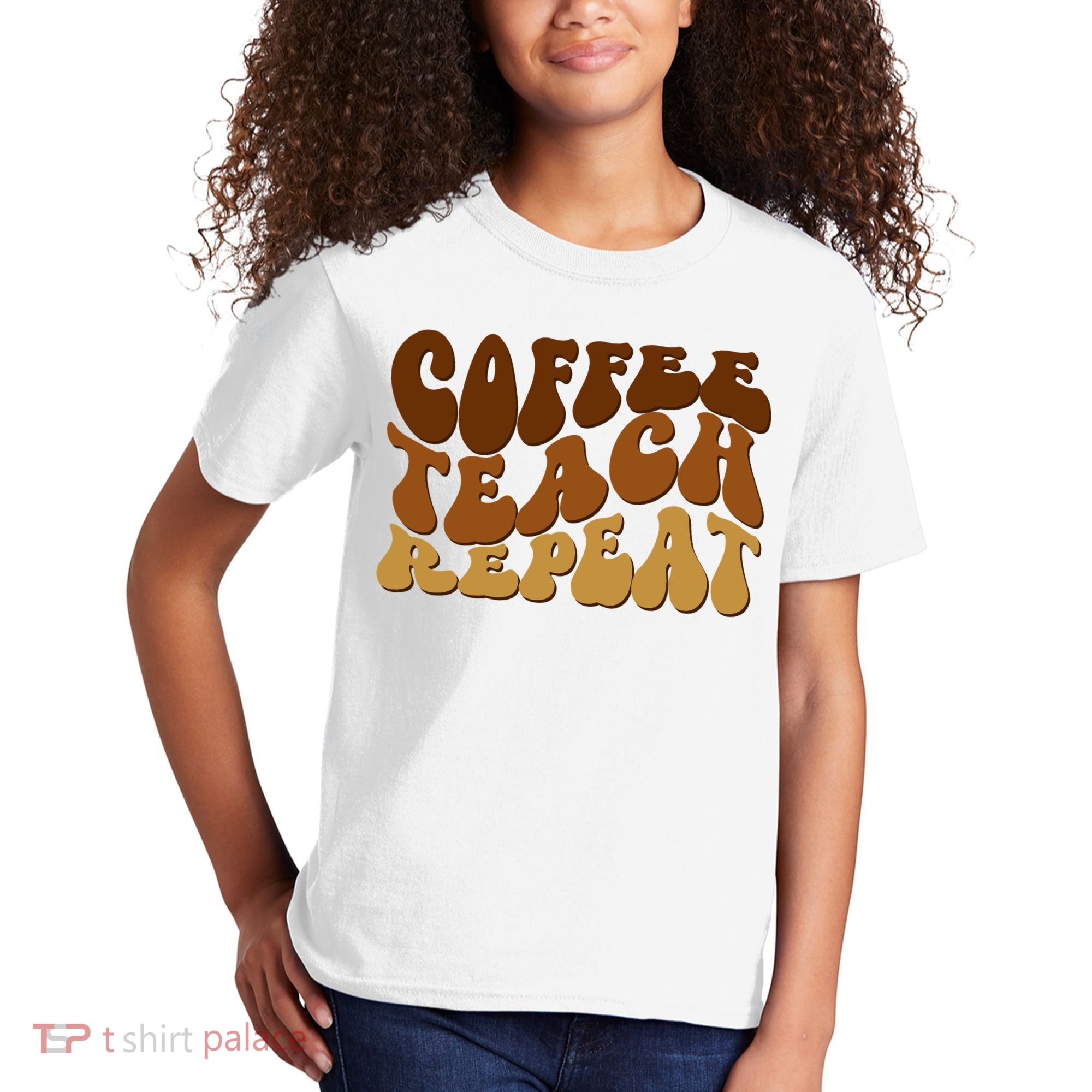 Coffee Teach Repeat Retro Gift For Teacher Kids T-Shirt