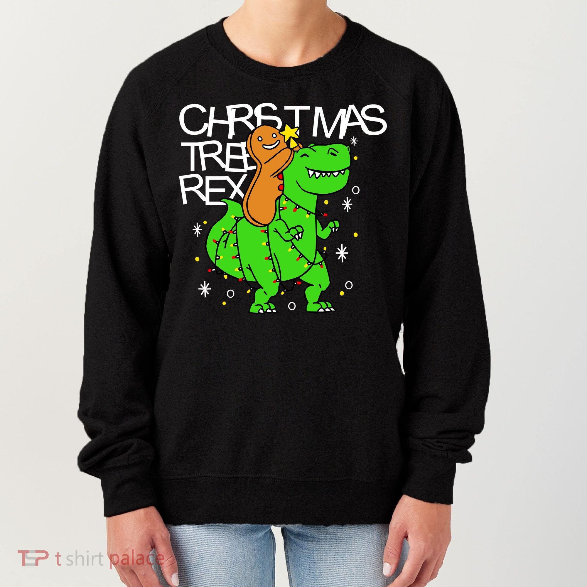 Christmas Tree Rex TRex Gingerbread Man Funny Women's Sweatshirt