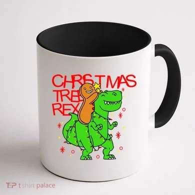 Christmas Tree Rex TRex Gingerbread Man Funny Coffee Mug back