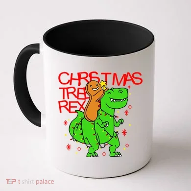Christmas Tree Rex TRex Gingerbread Man Funny Coffee Mug