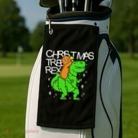Christmas Tree Rex TRex Gingerbread Man Funny Golf Towel thumb 2