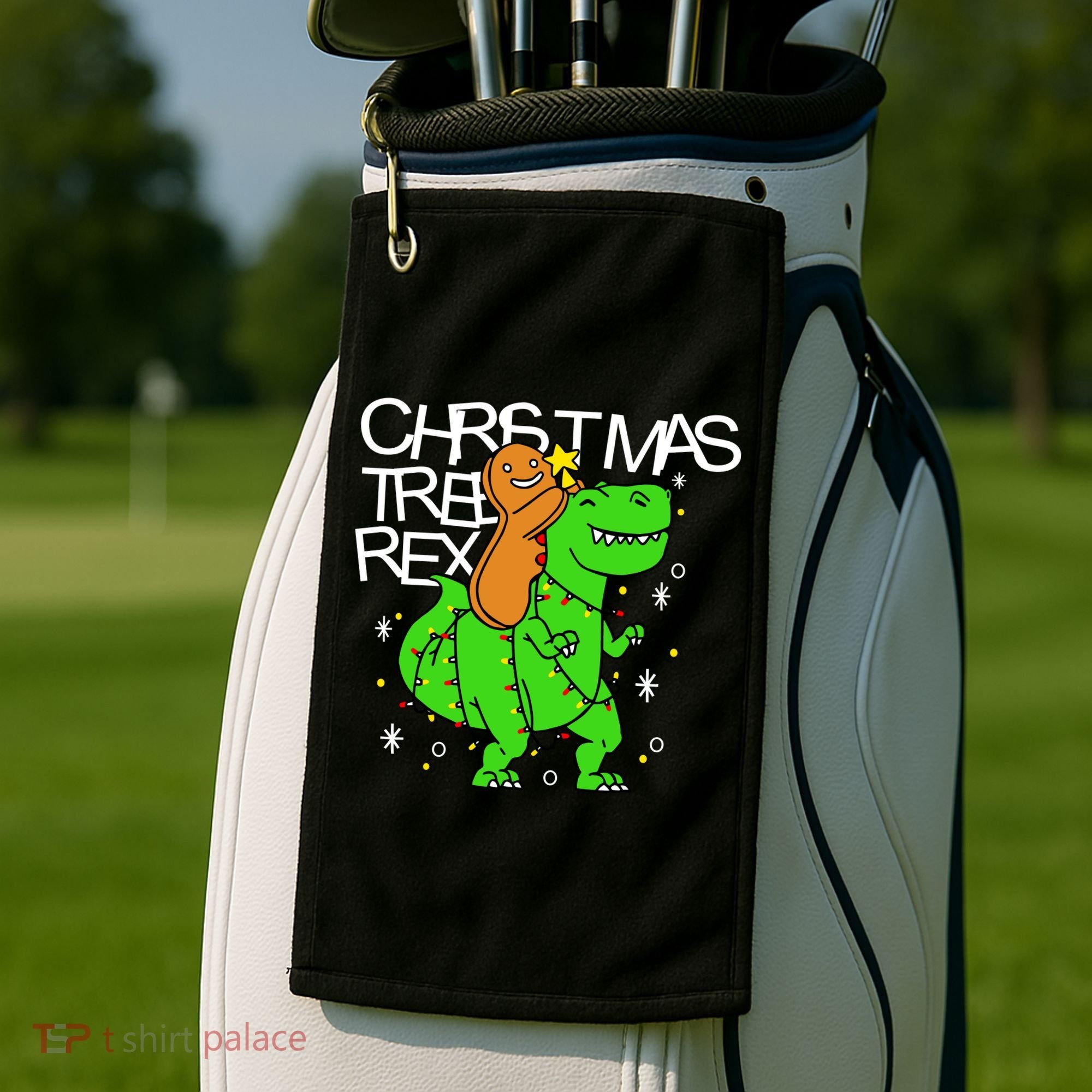 Christmas Tree Rex TRex Gingerbread Man Funny Golf Towel