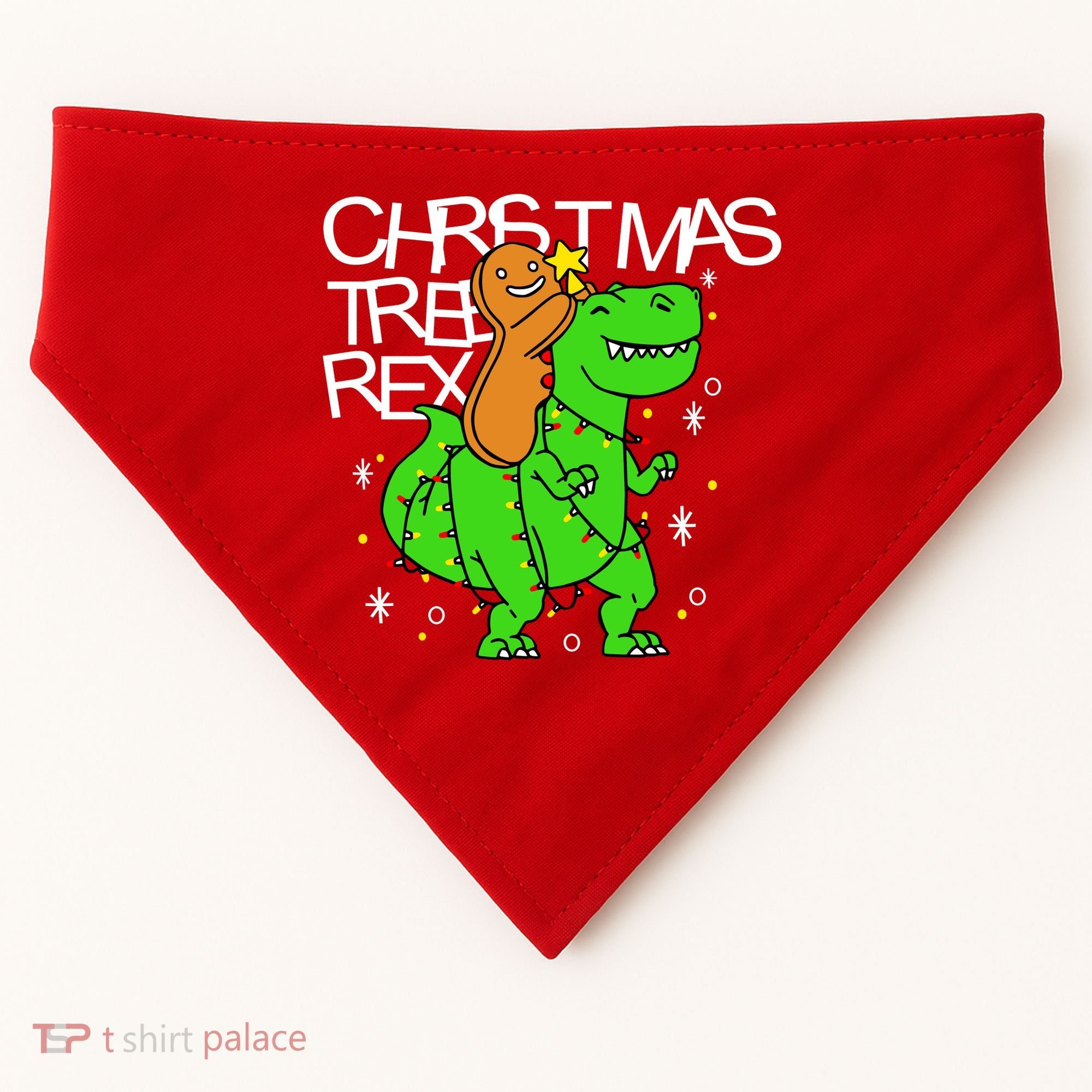 Christmas Tree Rex TRex Gingerbread Man Funny USA-Made Doggie Bandana