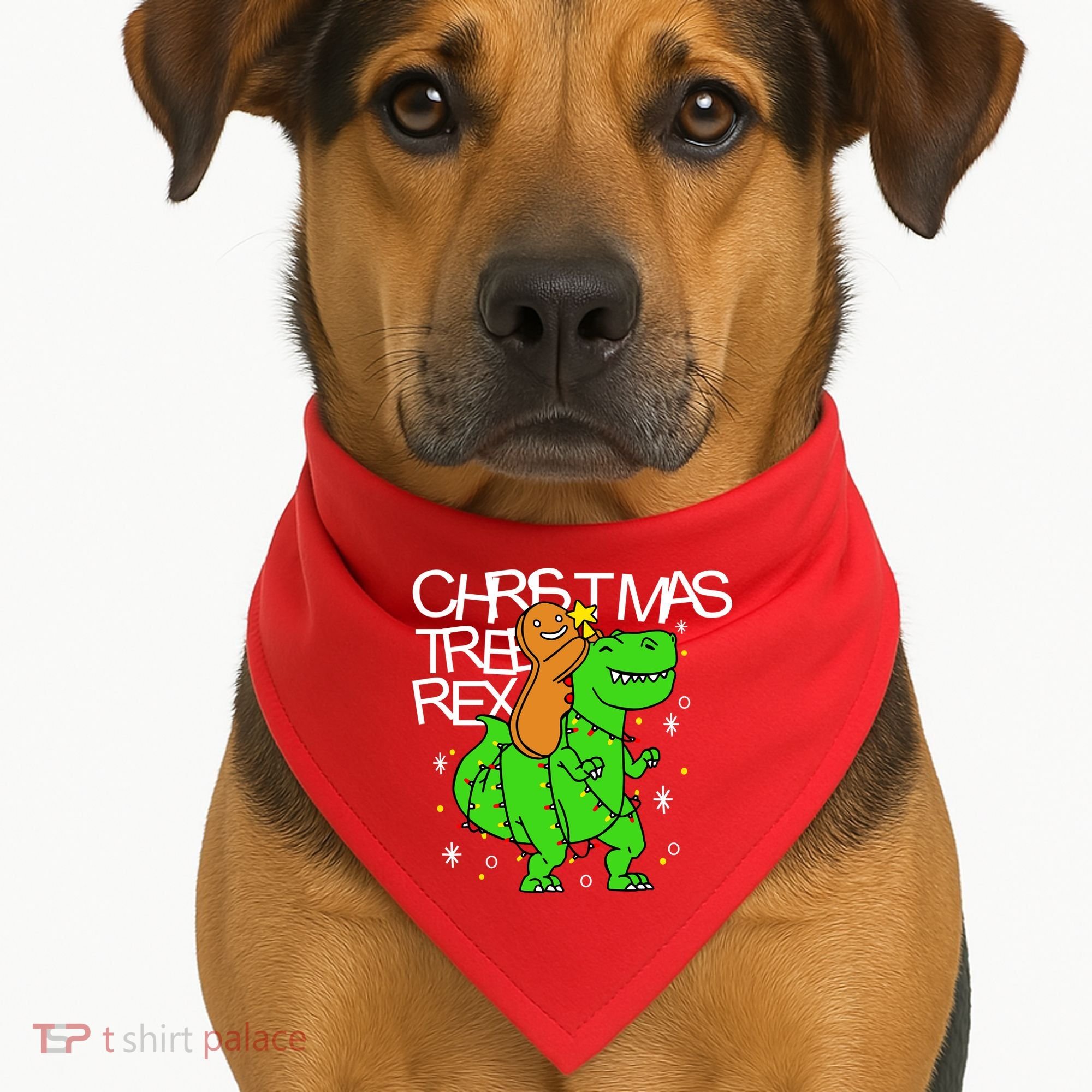Christmas Tree Rex TRex Gingerbread Man Funny USA-Made Doggie Bandana