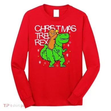 Christmas Tree Rex TRex Gingerbread Man Funny Long Sleeve Shirt