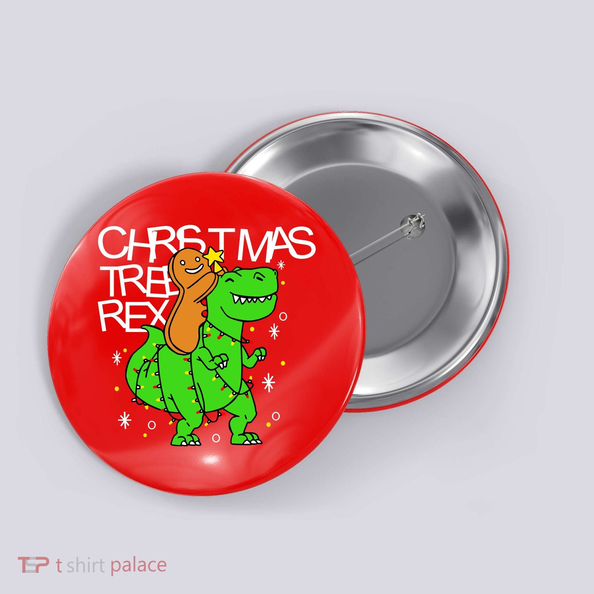 Christmas Tree Rex TRex Gingerbread Man Funny Button