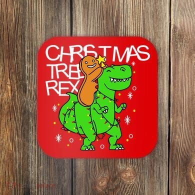 Christmas Tree Rex TRex Gingerbread Man Funny Coaster